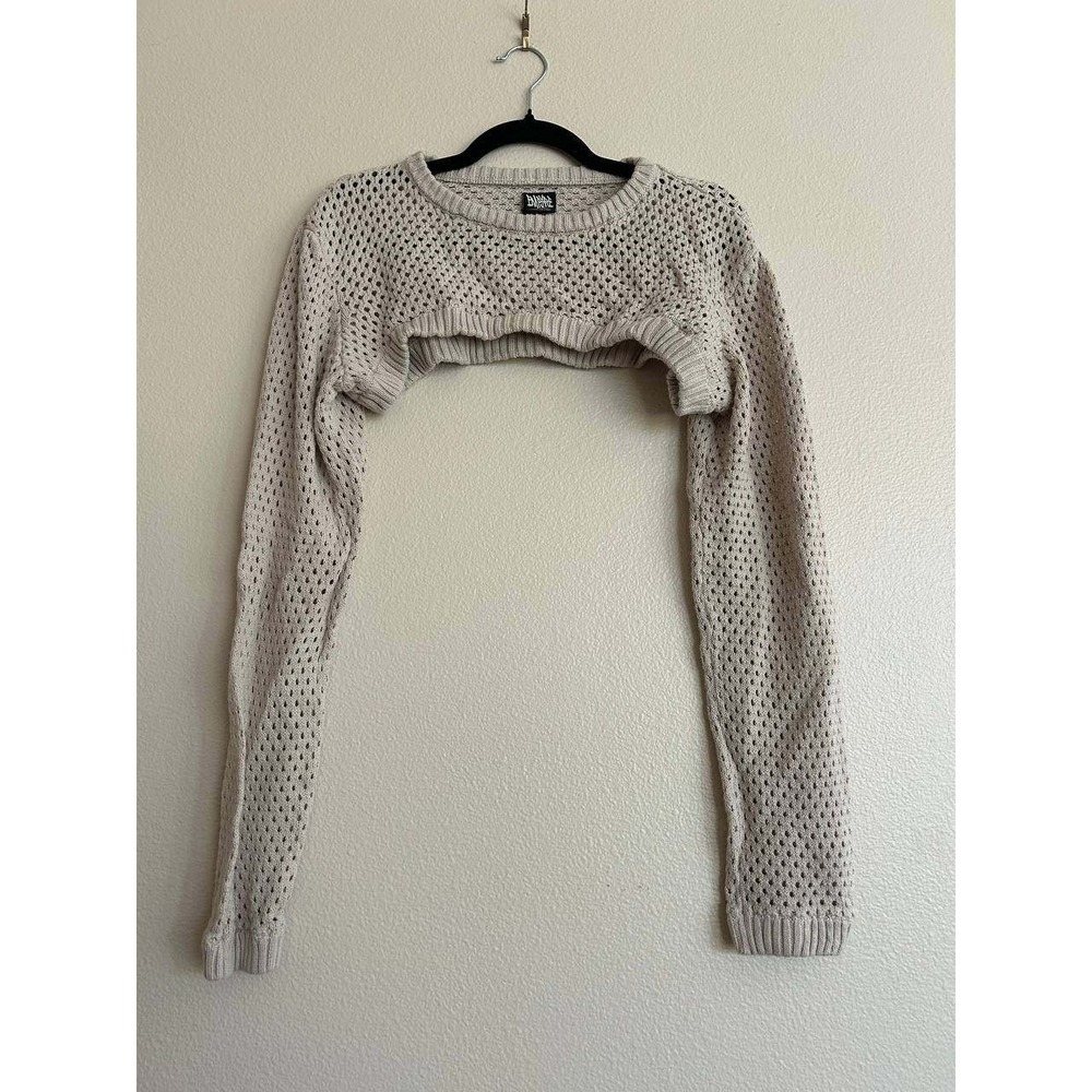 Cream Cropped Open Knit Mesh Sweater L Cotton Coquette Y2K Bolero Gorpcore Fairy
